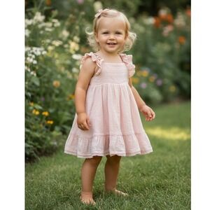 Girls Pink Ruffle Dress 4T Cottagecore Boho Tiered Summer Catherine Malandrino